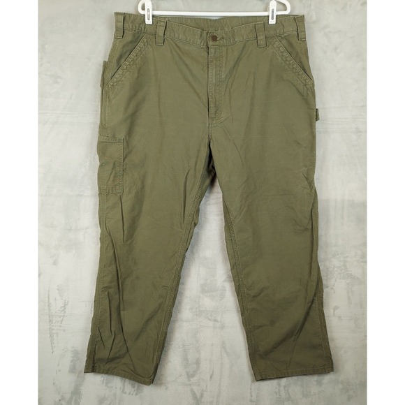 Carhartt Pants Mens 42x29.5 Green Canvas Carpenter Dungaree Cargo‎ Work B151 ARG - Picture 1 of 8